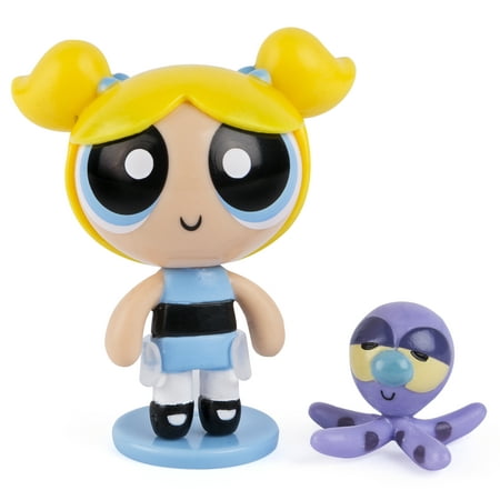 The Powerpuff Girls, 2 Inch Action Doll with Stand, Bubbles with Pet Octopus, by Spin