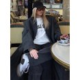 thumbnail image 4 of Abrigos largos de lana a rayas para mujer, chaqueta holgada de manga larga con solapa a la moda, color gris oscuro, otoño e invierno, novedad de 2024, 4 of 5