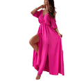 thumbnail image 3 of LYMAYTER Cold Shoulder Short Sleeve Dress for Women's Deep V-Neck High Waist Split Side Maxi Dress S-2XL, 3 of 9