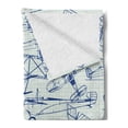 thumbnail image 2 of Airplane Soft Flannel Fleece Blanket, Old Airplane Drawings Classic Dated Flight Vintage Style Nostalgic Jets, Cozy Plush for Indoor and Outdoor Use, 50" x 70", Violet Blue Turquoise, by Ambesonne, 2 of 5
