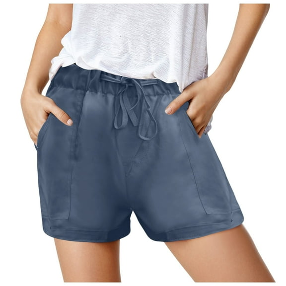 xingwang Clearance Plus Size Shorts for Women High Waisted,Casual Shorts Women's Summer High Waisted Lace Up Baggy Wide Leg Pants Blue M