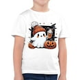 thumbnail image 5 of enyan Boys Girls Halloween Shirt Pumpkin Ghost T Shirt Toddler Boy Girl Short Sleeve Cute Graphic Tee Tops (White,4-5 Years), 5 of 5
