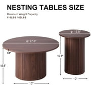 Round Nesting Coffee Tables Set of 2, Boho Wood Circle Side Table Fluted Drum for Living Room Bedroom, Apartment(Walnut)