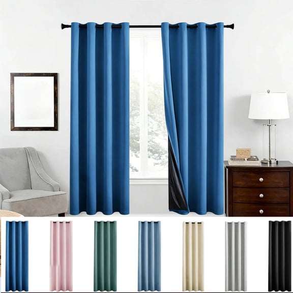 Double Layer Lined Blackout Curtains Total Room Darkening Window Drapes Thermal Insulated Noise Reduction Grommet Top Privacy Panels for Living Room, 39.37" X 98.43", AKLJWH