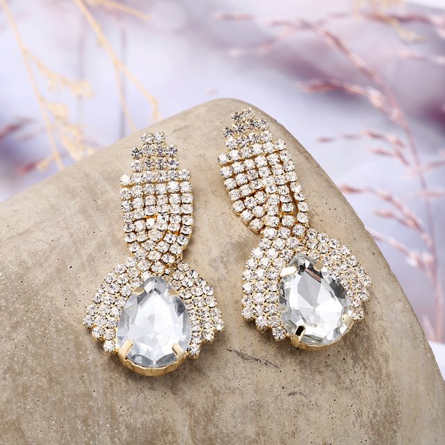 Pendientes de gota de agua chapados en oro con microincrustaciones de cristal para mujer personalizados de tendencia de moda de estilo coreano
