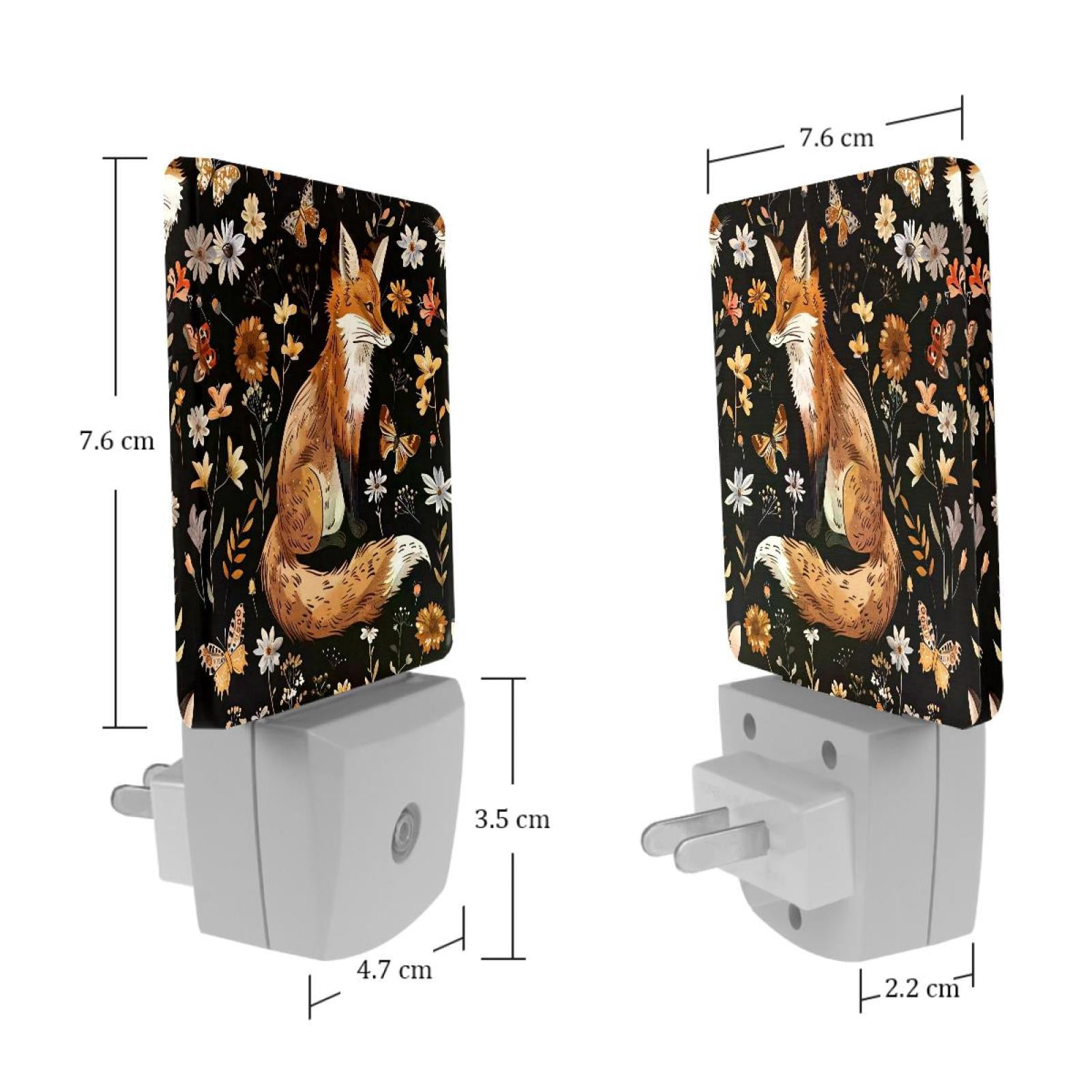 PhooArto Fox and Flowers Pattern Plug in LED Night Light Auto Sensor Dusk to Dawn Decorative Night for Bedroom, Bathroom, Kitchen, Hallway, Stairs, Baby's Room, Energy Saving