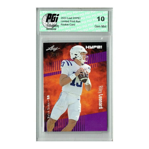 Riley Leonard 2023 Leaf HYPE! #134 Purple SP, Just 10 Made Rookie Card PGI 10