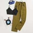thumbnail image 2 of Summer 2 Pieces Outfits for Women Casual V Neck Spaghetti Straps Crop Camis and Plaid Drawstring Pants Tracksuits, 2 of 8