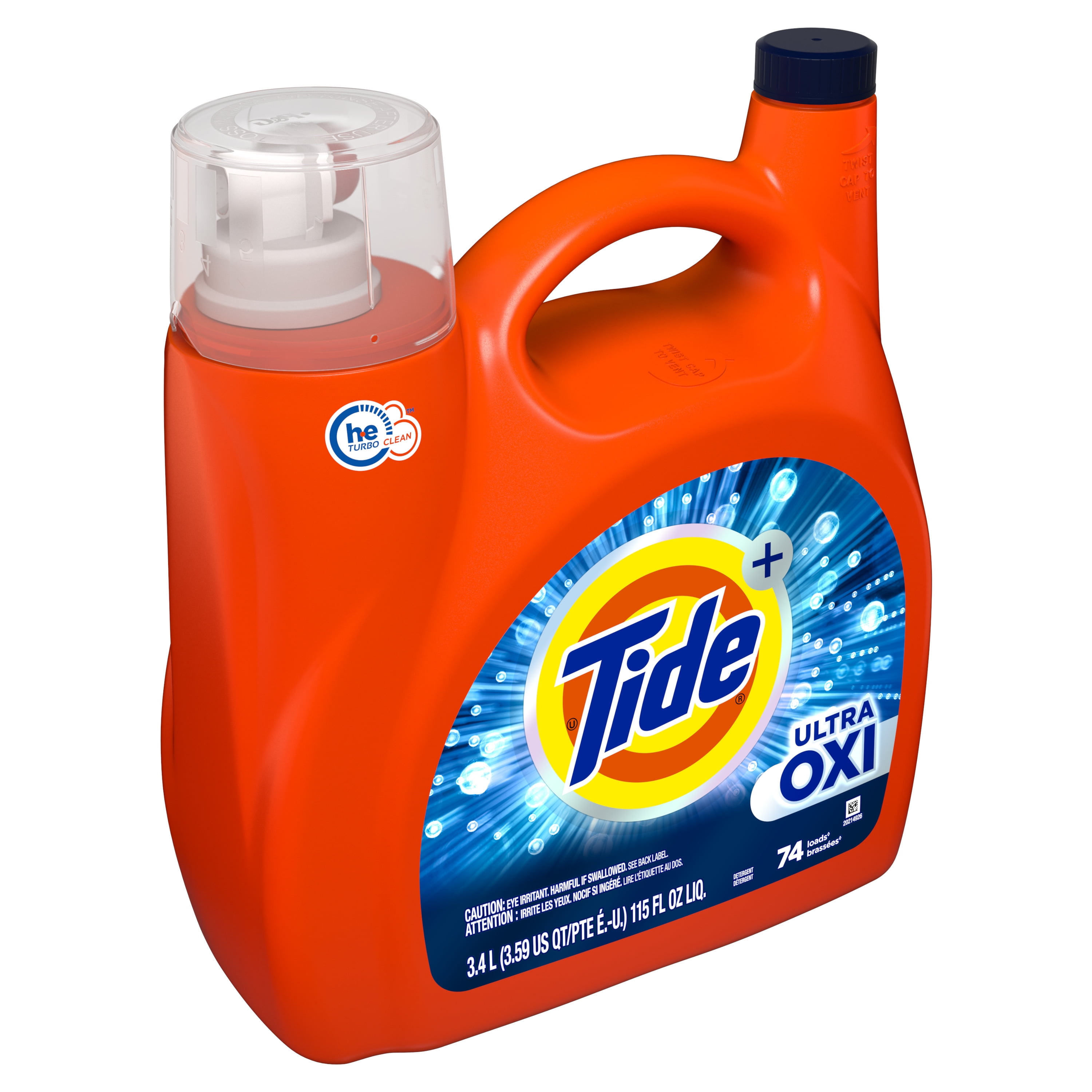Tide Ultra Oxi Liquid Laundry Detergent, 74 Loads, 115 fl oz, HE Compatible