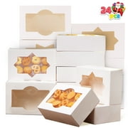 SYNCFUN 24 Pcs Christmas White Cookie Boxes Bakery Treat Gift Box with Window 8.5" x 5.75" x 2.75" for Pastries, Cupcakes, Cookies, Brownies, Donuts Gift Giving