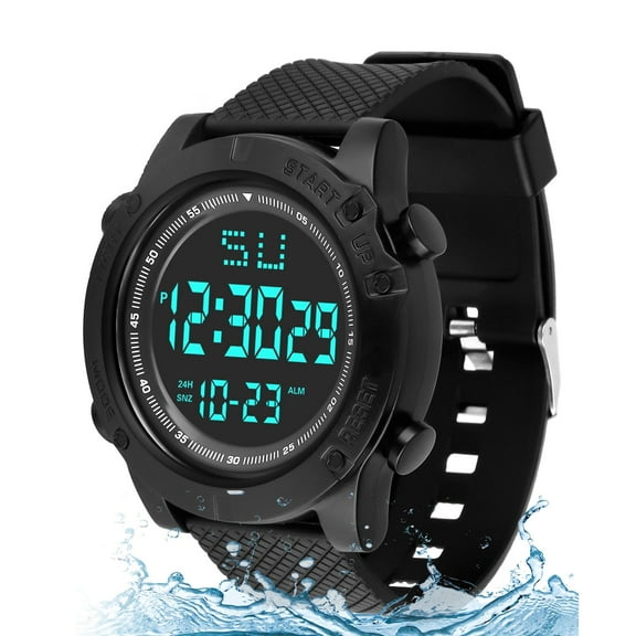 Digital Sport Men's Watch, TIFOR Large Face LED Wrist Watches 30M Waterproof Military Electronic Stopwatch