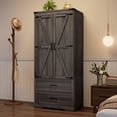 thumbnail image 3 of Blotout 2 Door Farmhouse Armoire Wardrobe Closet With 2 Drawers, 70" Tall Wooden Wardrobe Cabinet with Hanging Rod and Adjustable Shelves for Bedroom, Grey, 3 of 8
