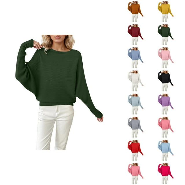 Chandails Surdimensionnés pour Femmes 2026 Automne Hiver Décontracté Manches Chauve-Souris Col Rond Chandail Tricoté