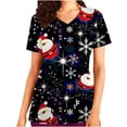 thumbnail image 1 of EGNMCR Blouse d'Uniforme de Travail Imprimée de Noël pour Femmes, Manches Courtes, Col en V, avec Poches, Costumes de Noël, 1 of 4