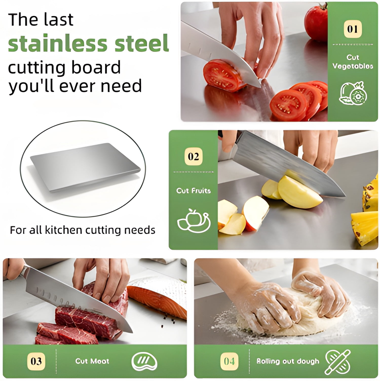 XXL 304 Stainless Steel Cutting Board Anti-Slip & Mildew-Proof! No More Moldy Wooden Boards, Heavy-Duty & Food-Safe, Easy to Clean