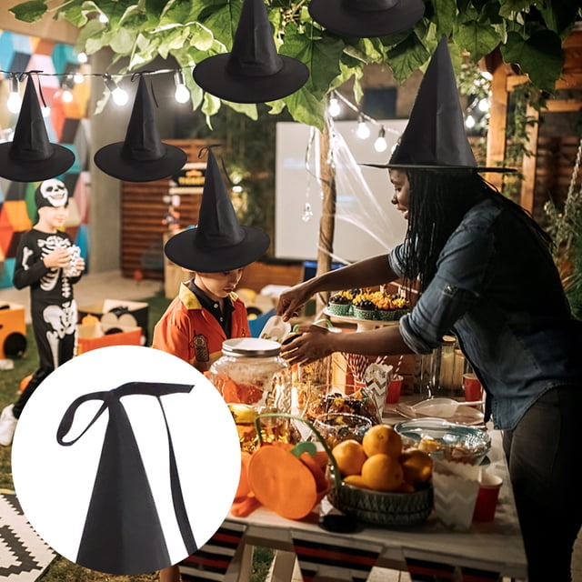 Xihbxyly Sombrero de Bruja de Halloween, Decoración Colgante Negra, Tela Suave con Buena Transmitancia, Perfecto para Jardín o Rama de Árbol, Ambiente Espeluznante para Fiesta de Halloween, Incluye C