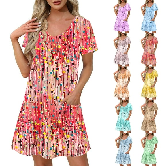 50% Off Clear! Summer Dresses for Women 2025 Women's Fashion Summer Print Short-sleeved V-neck Casual Dress