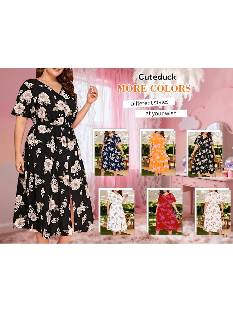 plus size bohemian wrap dress ANKOLA Boho Dress for Womens Plus Size Bohemian Midi Dresses Casual Loose V-Neck 3/4 Sleeve Floral Print Wrap Tunic Dress, Women's, Size: Small, Green