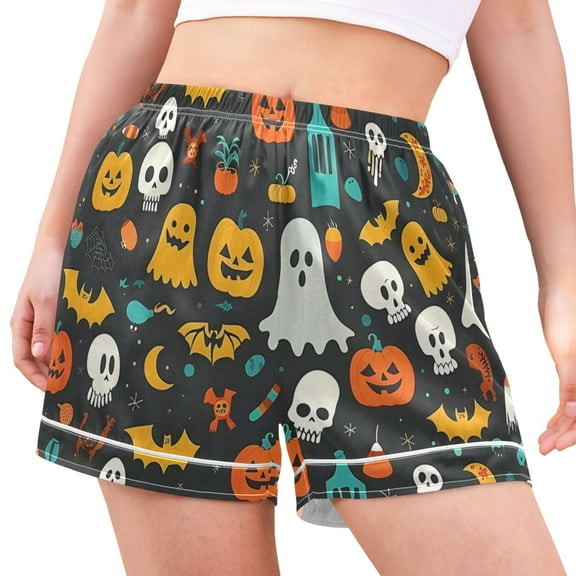 joogoo Women's Pajama Lounge Shorts Pumpkins Ghost Bats Halloween Bottoms Sleep Short M