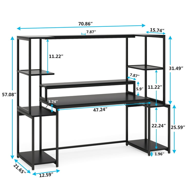Tribesigns 70 inch Length Gaming Table with Hutch and Shelf Modern Ergonomic Gamer Table with Monitor Stand Shelf Black Computer Desk Gamer Command