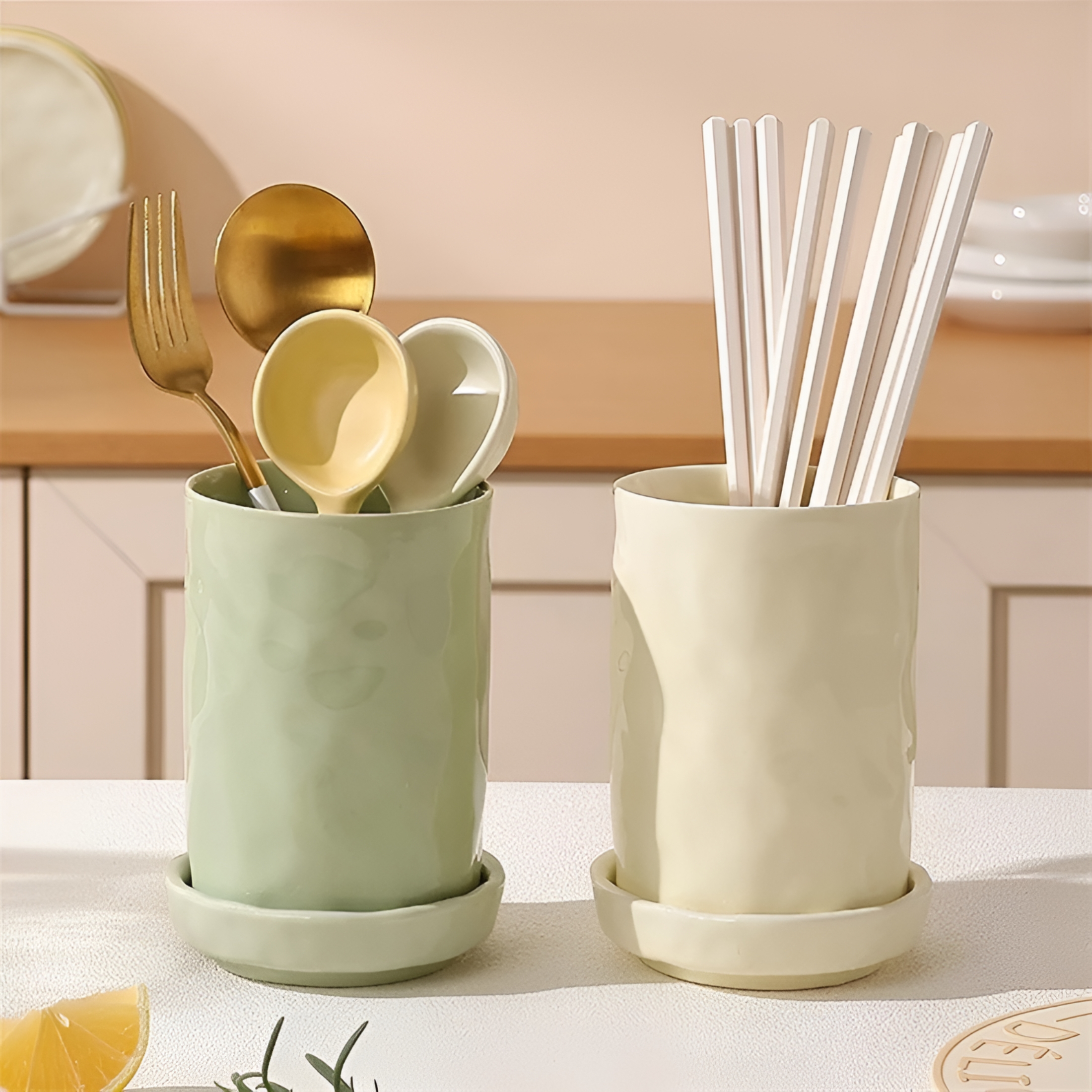 ACDANC 2026 New Kitchen Utensil Holder for Countertop - Ceramic Utensil Crock,Spoon Chopsticks Fork Drain Rack - Kitchen Decor Utensil Organizer with Drain Tray for Kitchen,Countertop,Dining