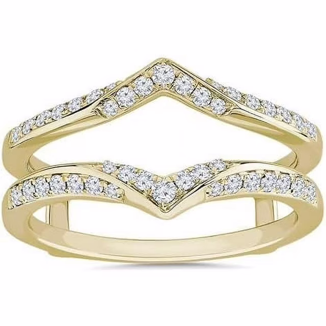 Aishvi Jewels 1.10Ct Round Cut White Diamond Enhancer Guard Wrap Engagement Band Ring 14k Yellow Gold Plated