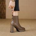 thumbnail image 4 of RUIYANQI Women's Leather Chunky Heel Ankle Boots Platform Booties with Side Zip Dressy Slip - on Fall Winter Shoes for Women Coffee Women Sandal, 4 of 9
