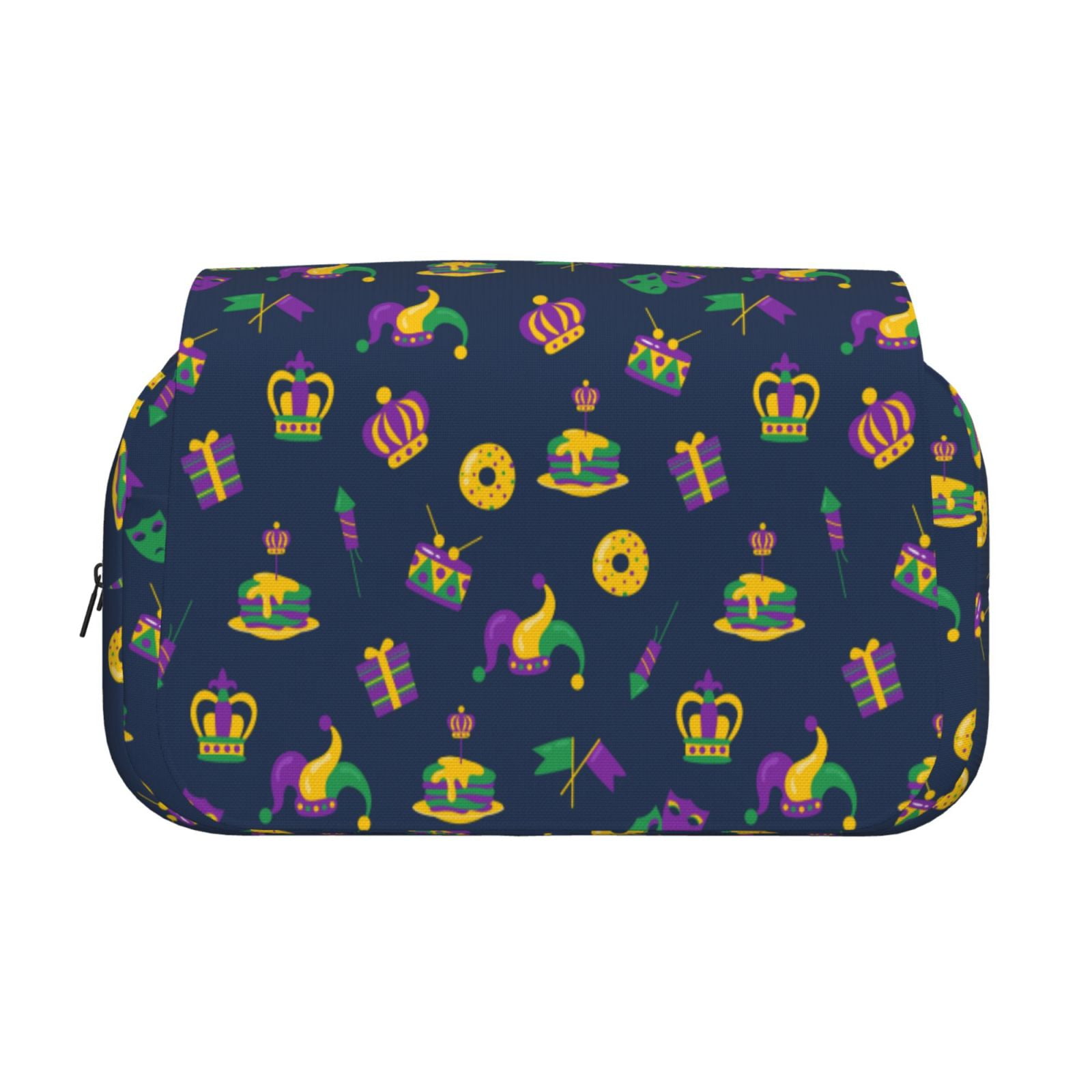 Rateoe Mardi Gras Carnival Pattern Double Clamshell Pen Case, Storage Organizer with Two Zipper Compartments– Holds Up to 50 Pencils & Pens