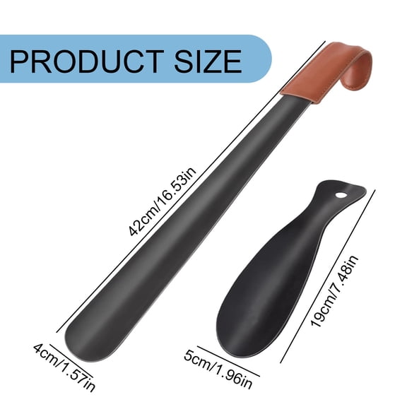 A Set Of Shoehorns 2 Pack Metal Shoe Horn 16.5 Inch Shoe Horn Long Handled For Seniors Men Stainless Long Shoehorn For Boots 7.5 Inch Travel Small Shoe Horn With Hook For Women Kids