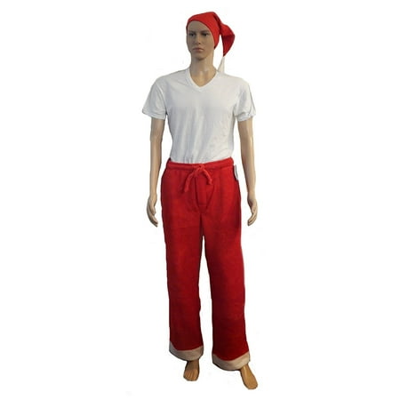 Under Disguise Red Fleece Plush Santa Claus Sleep Pant Pajama Bottom with Bonus Hat (Small)