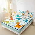 thumbnail image 4 of Homewish Kawaii Dinosaur Queen Sheet Sets for Kids, Tropic Coconut Tree Flat Sheet, Green Blue Stripes Queen Fitted Sheet, Breathable Home Decor, 4 Pieces, 4 of 7