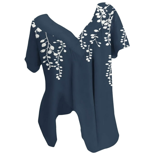 Blusas de Manga Corta para las Mujeres con Cuello en V Impreso Suéter Casual Top, Blusas para las Mujeres Casual