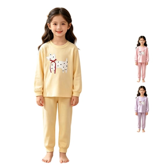 Afdoent Girls 2 Piece Outfit Long Sleeve Top With Pants Cute Polka Print Two Piece Outfit For Toddler Kids Sleepwear Loungewear 11-12 Years
