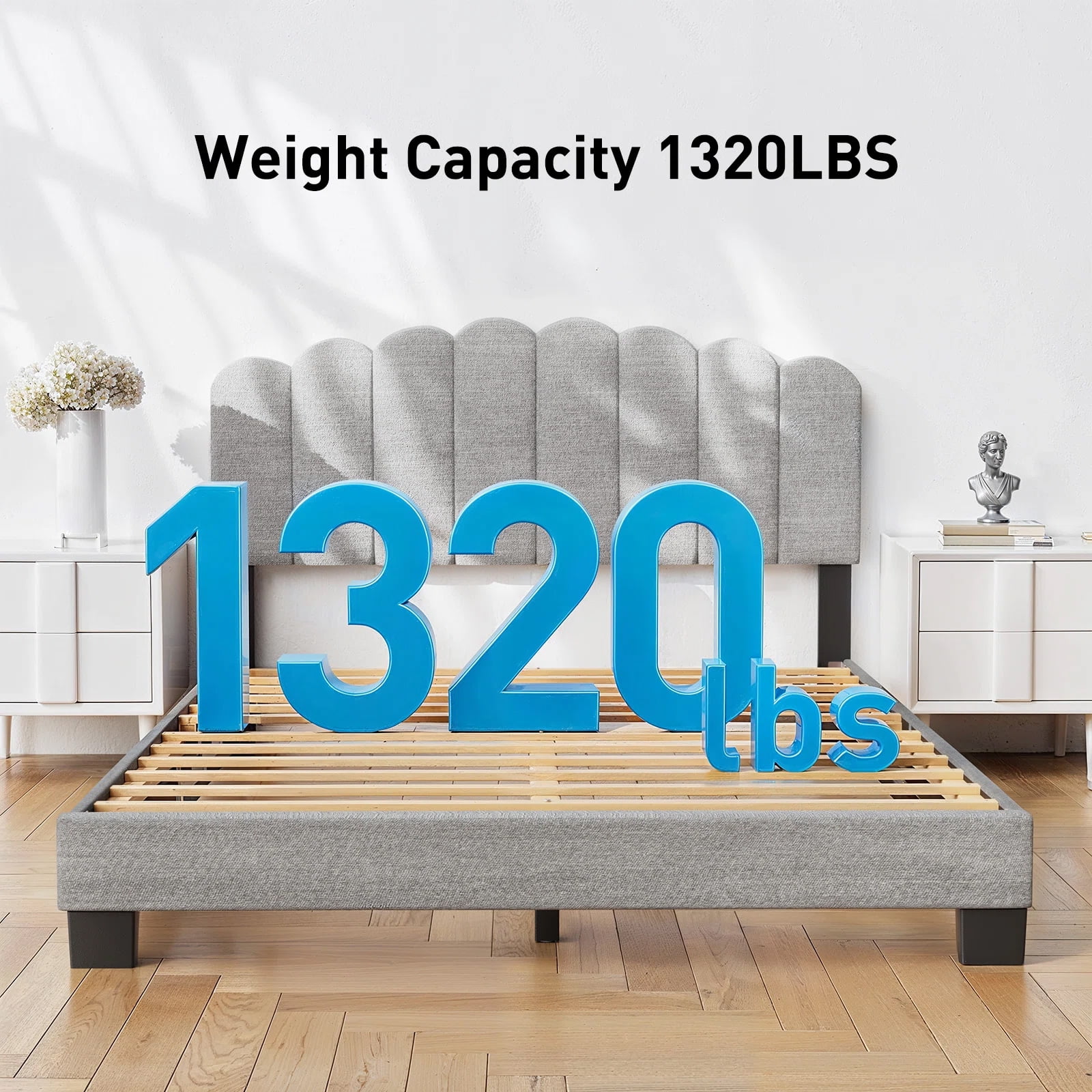 CHITOOMA Queen Size Platform Bed Frame with Velvet Upholstered Headboard and 12 Wooden Slats Support, No Box Spring Needed, Easy Assembly, Up to 1320 lbs, Grey