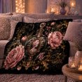 thumbnail image 5 of Ornate Cameo decorative motif Bottle With Pink Peonies, Soft Flannel Blanket with Victorian Still Life Print, Housewarming Gift and Home Decor for Bedroom and Living Room, 5 of 7