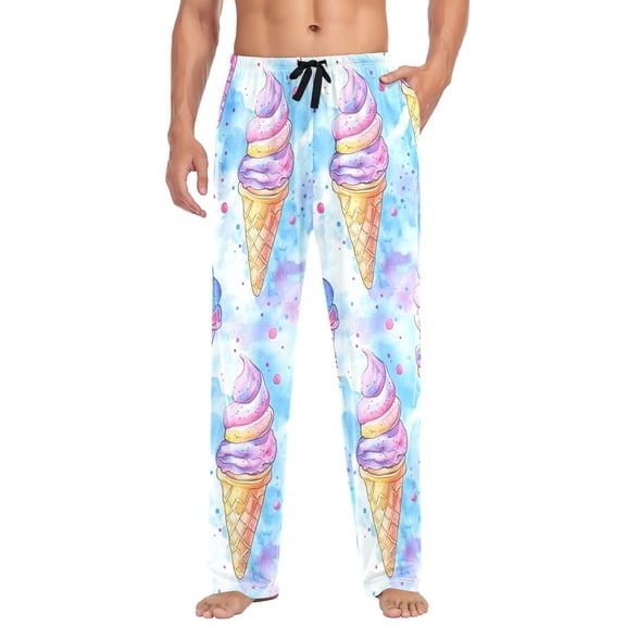 FORMRS Mens Pajama Pants with Pockets Soft Cotton Sleepwear Lounge Bottoms, Sizes S-2XL, Watercolor Ice Cream Pattern