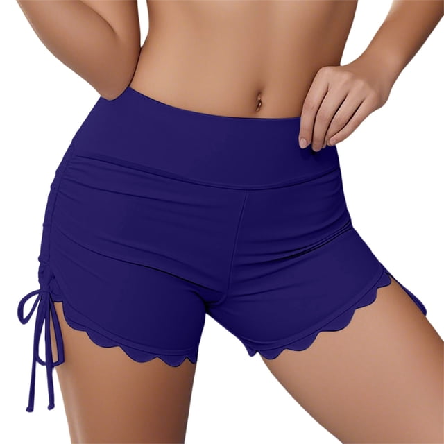 Women High Waisted Bikini Bottom Retro Ruched Swim Short Shirred Tankinis Brief Swimming Trunks