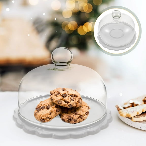 PBPBOX White Glass Cake Stand with Dome for Home Use Round Ceramic Cake Plate Dessert Display 9.84 inches