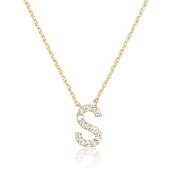 Bonjour Jewelers 14k Yellow Gold Created White Sapphire Initial S Letter Pendant Necklace Plated
