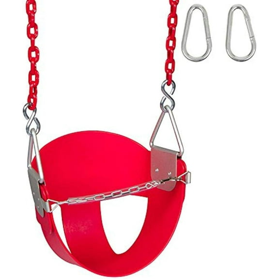 Swing Set Stuff Highback Half Bucket (Red) with 5.5 Foot Coated Chain and SSS Logo Sticker