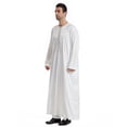 thumbnail image 5 of Ceisia Men's Long Sleeve Solid Color Satin Robe Loose Fit Full Length Thobe with Embroidery for Ramadan White S Gifts, 5 of 9