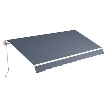 Retractable Patio Awning 12x8 ft - Outdoor Shade Canopy - Manual Crank - UV & Water Resistant - Dark Gray