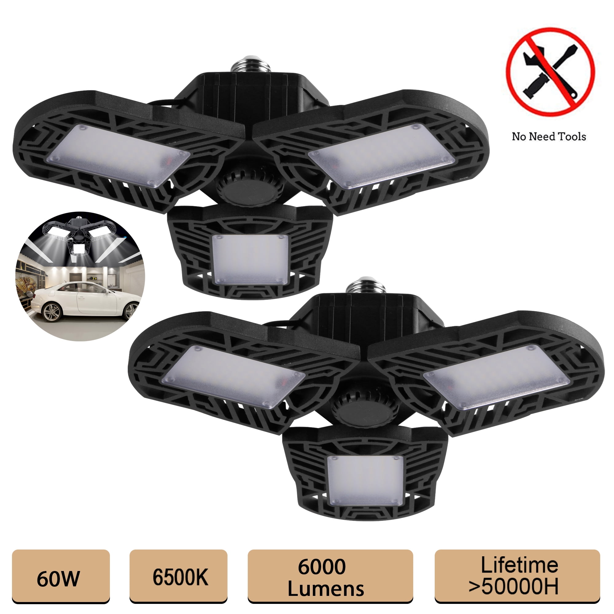 40W 60W LED Garage Light Fixture Daylight 6000 Lumens Ceiling Light E26 E27 Base 
