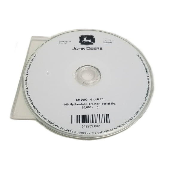 John Deere 140 Hydrostatic Tractor(S.N. 30,001-) Service Manual CD - SM2093CD