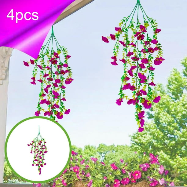 Enredaderas colgantes artificiales de campanilla | Guirnalda de flores artificiales con hojas verdes (paquete de 4)