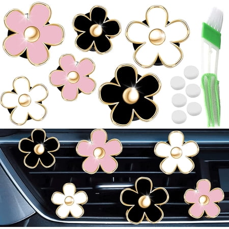 Daisy Car Decoration Flower Air Vent Clip Air Conditioning Outlet Clip Car Air Freshener Clip Car Interior Decor Charm Colorful Car Accessories for Women Interior Cute Set,(Black,Pink,White)