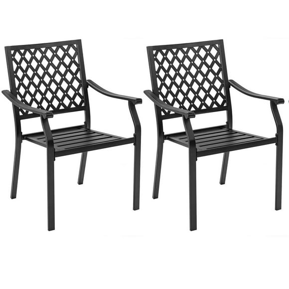 Gymax 2PCS Stackable Patio Dining Chairs Outdoor Metal Bistro Chairs W/ Curved Armrests
