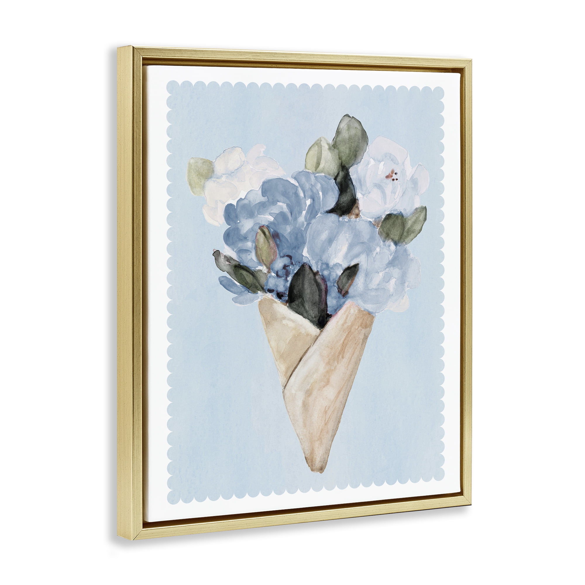Stupell Industries Blue Gift Bouquet Gold Framed Floater Canvas Wall Art, design by Lanie Loreth