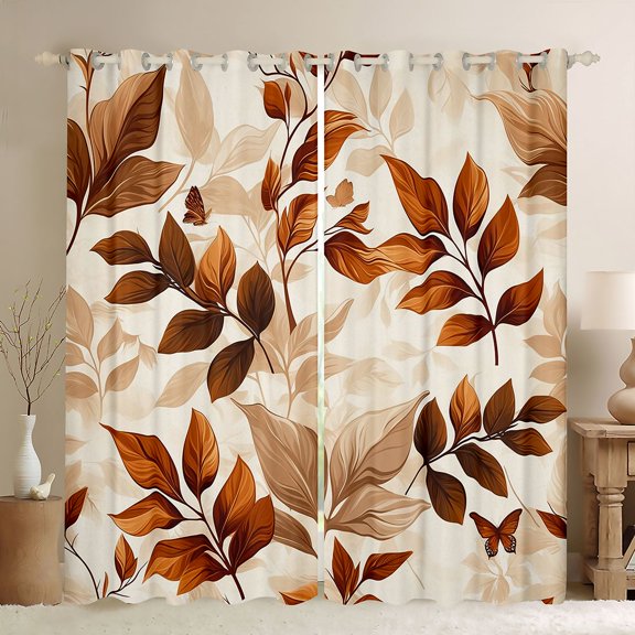 Castle Fairy Children Teens Tree Leaves Blackout Curtains Set of 2 (52x84 Each),Vintage Botanical Plants Window Curtains,Happy Autumn Fall Curtains and Drapes,Breathable Home Decor