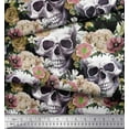 thumbnail image 3 of Soimoi Polyester Crepe Fabric Skull,Rose & Anemone Flower Decor Fabric Printed Yard 52 Inch Wide, 3 of 3